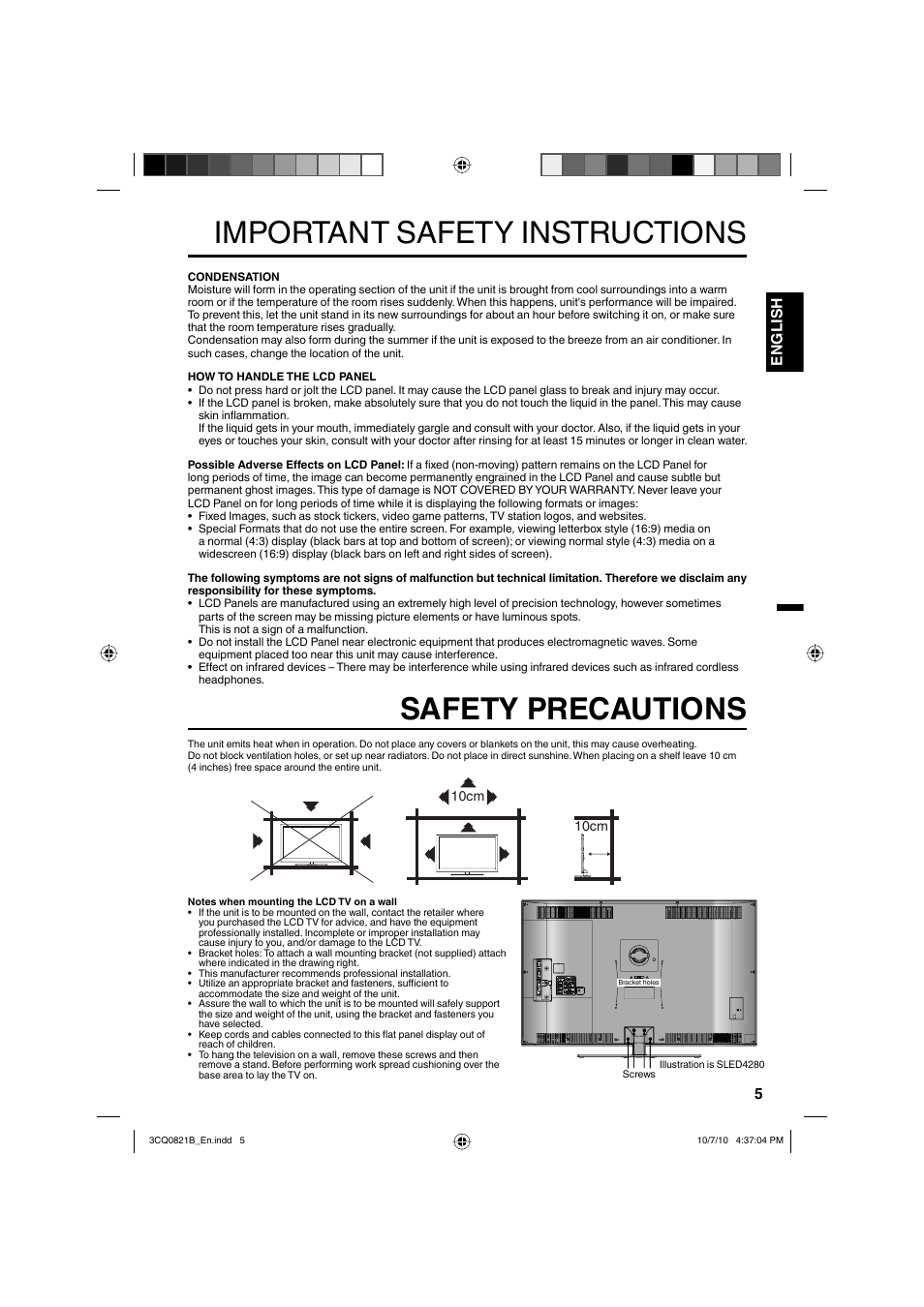 Important safety instructions, Safety precautions, 5english | Sansui SLED4280 User Manual | Page 5 / 27