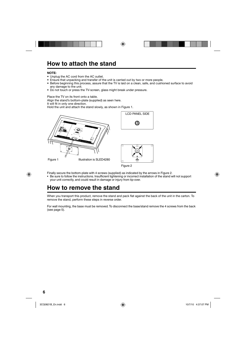 How to attach the stand, How to remove the stand | Sansui SLED4280 User Manual | Page 6 / 27