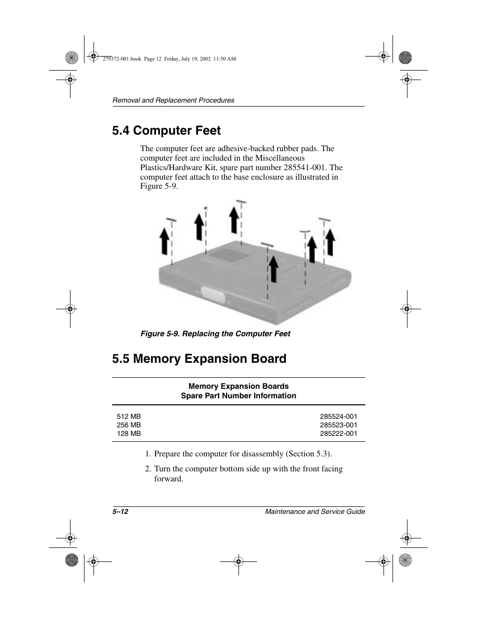 4 computer feet, 5 memory expansion board, 4 computer feet –12 5.5 memory expansion board –12 | Compaq 1500 User Manual | Page 104 / 204