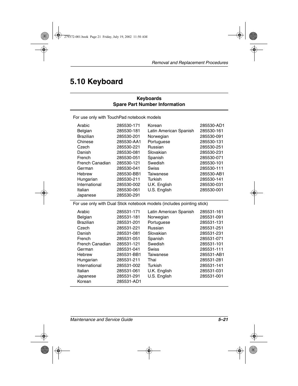 10 keyboard, 10 keyboard –21 | Compaq 1500 User Manual | Page 113 / 204