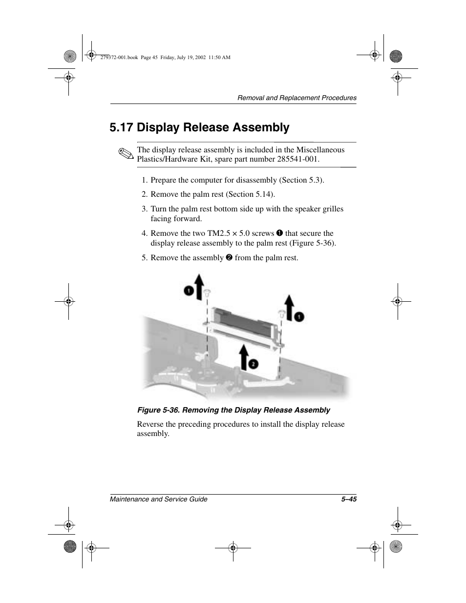 17 display release assembly, 17 display release assembly –45 | Compaq 1500 User Manual | Page 137 / 204