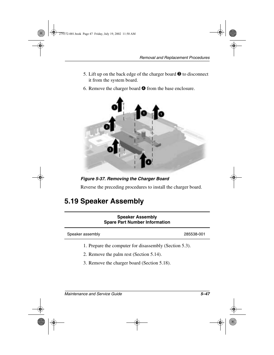 19 speaker assembly, 19 speaker assembly –47 | Compaq 1500 User Manual | Page 139 / 204