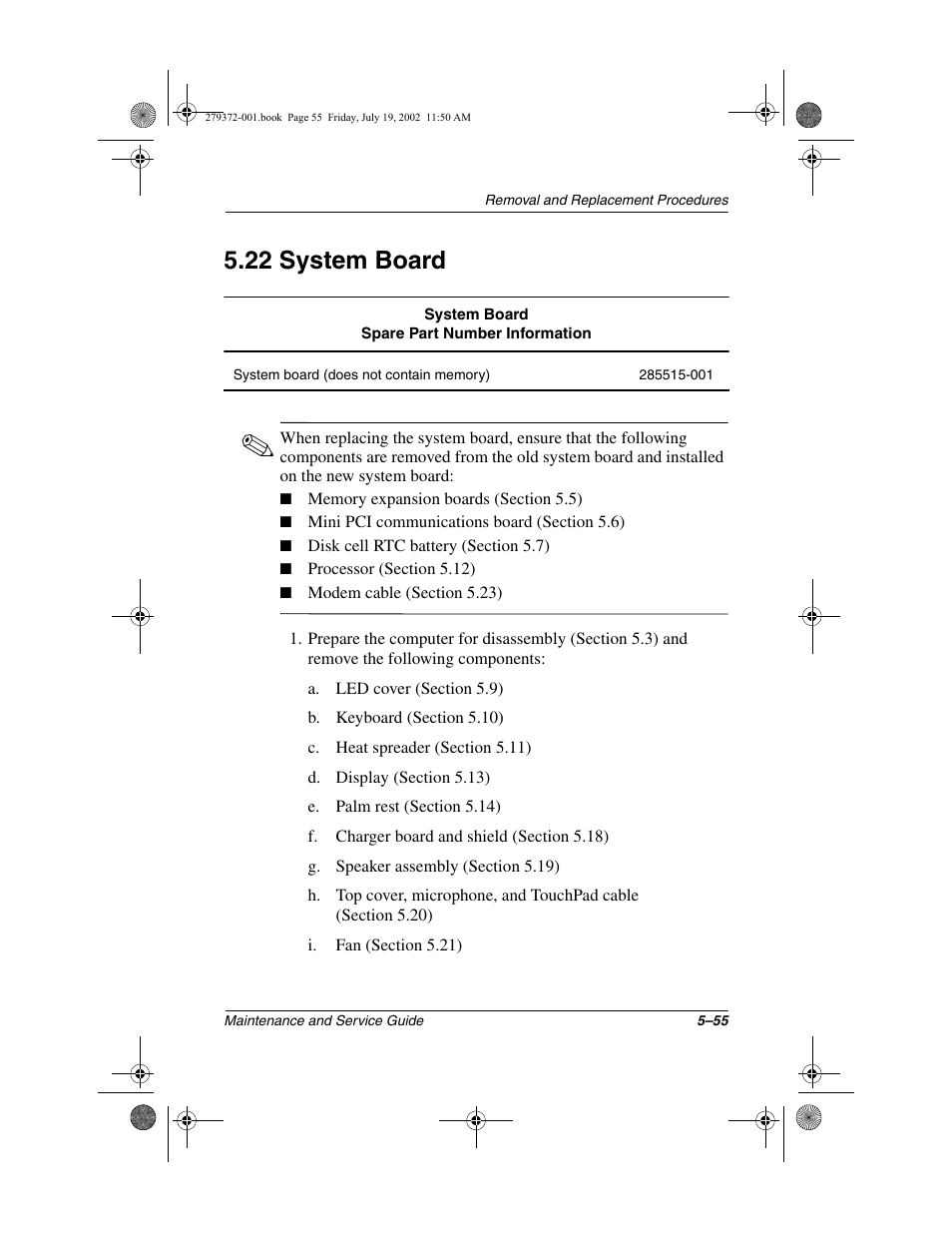 22 system board, 22 system board –55 | Compaq 1500 User Manual | Page 147 / 204