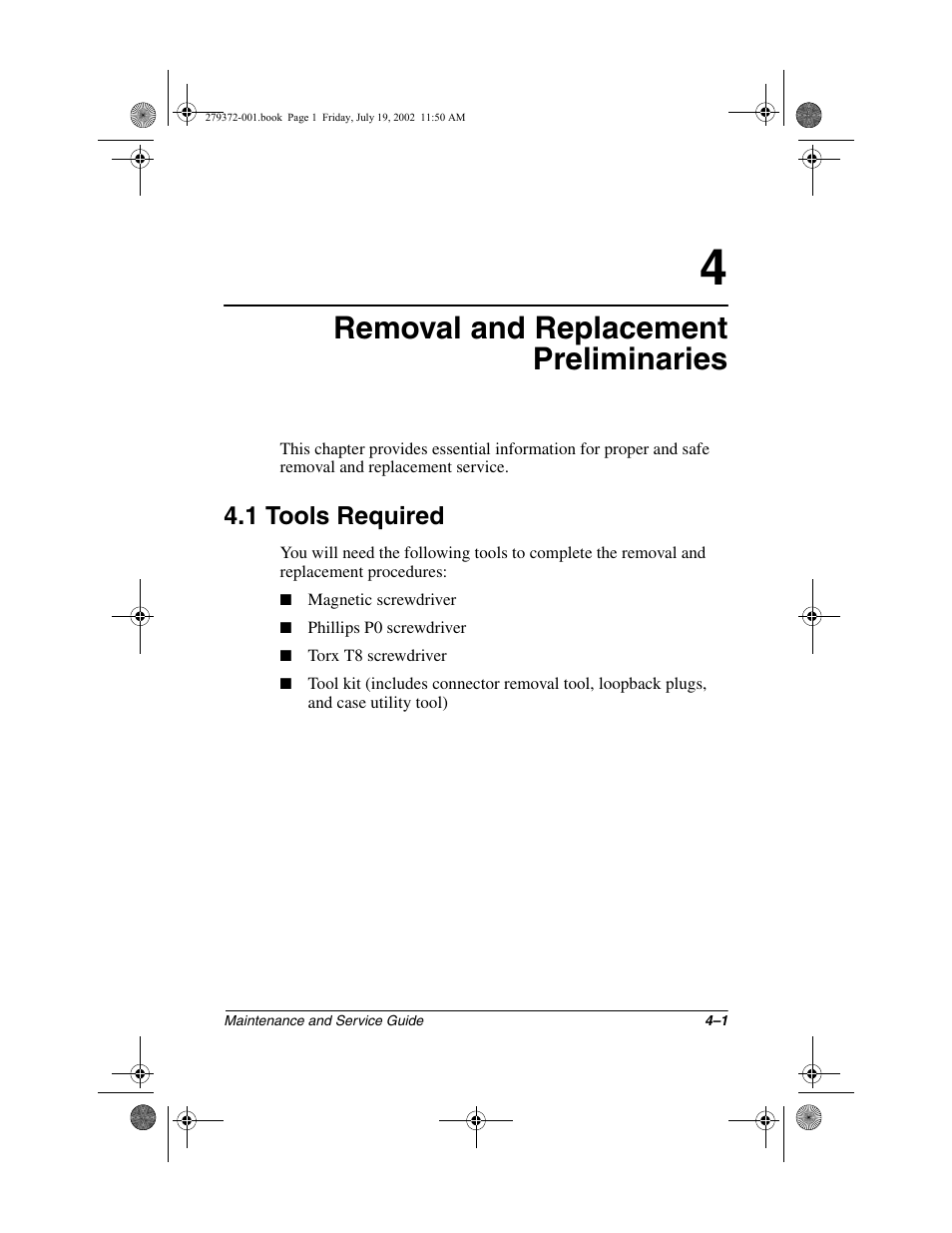 Removal and replacement preliminaries, 1 tools required, 1 tools required –1 | Compaq 1500 User Manual | Page 86 / 204