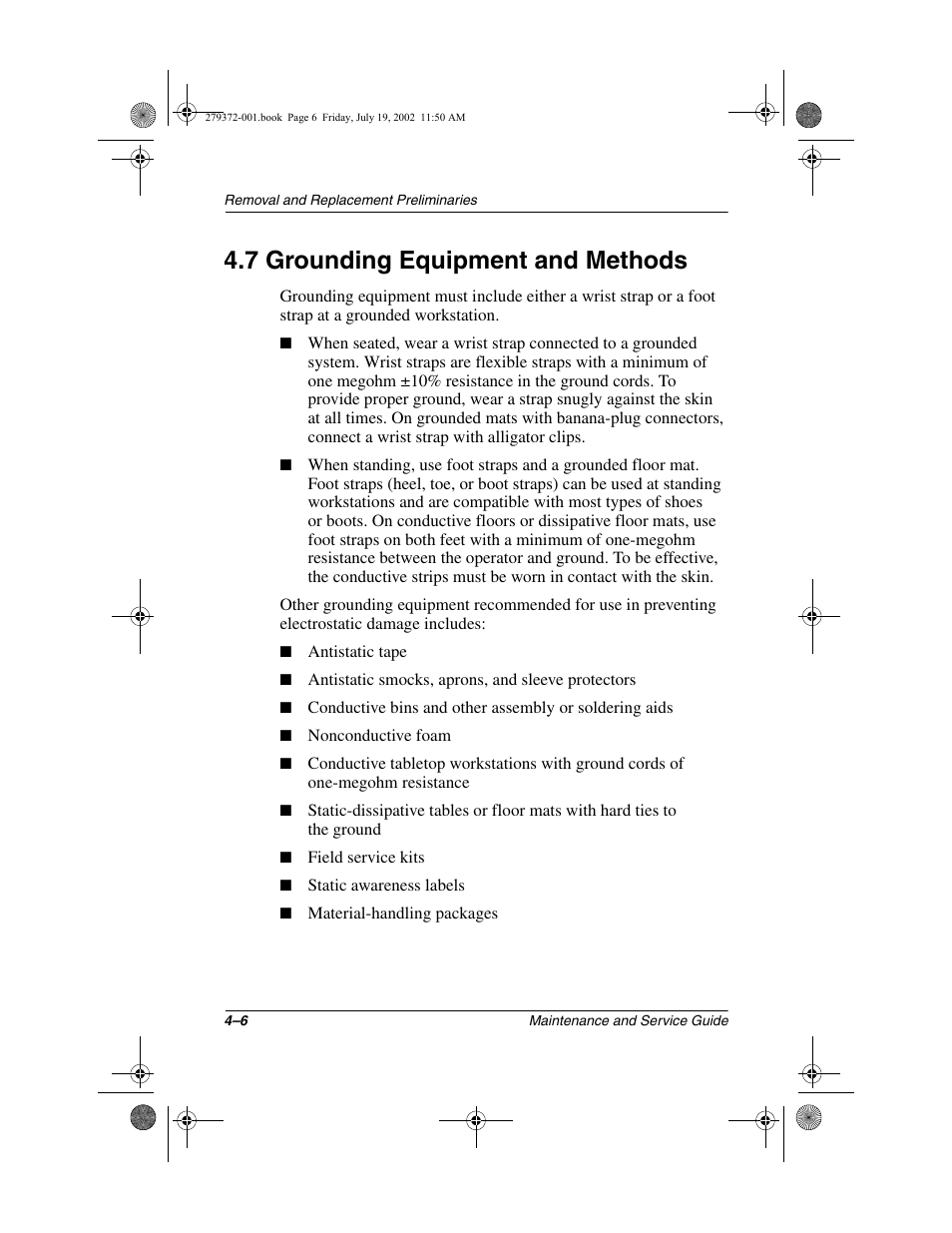 7 grounding equipment and methods, 7 grounding equipment and methods –6 | Compaq 1500 User Manual | Page 91 / 204