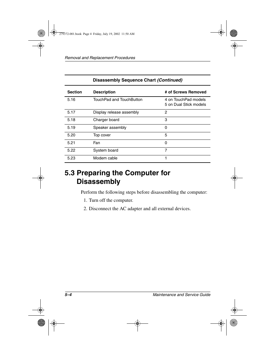 3 preparing the computer for disassembly, 3 preparing the computer for disassembly –4 | Compaq 1500 User Manual | Page 96 / 204
