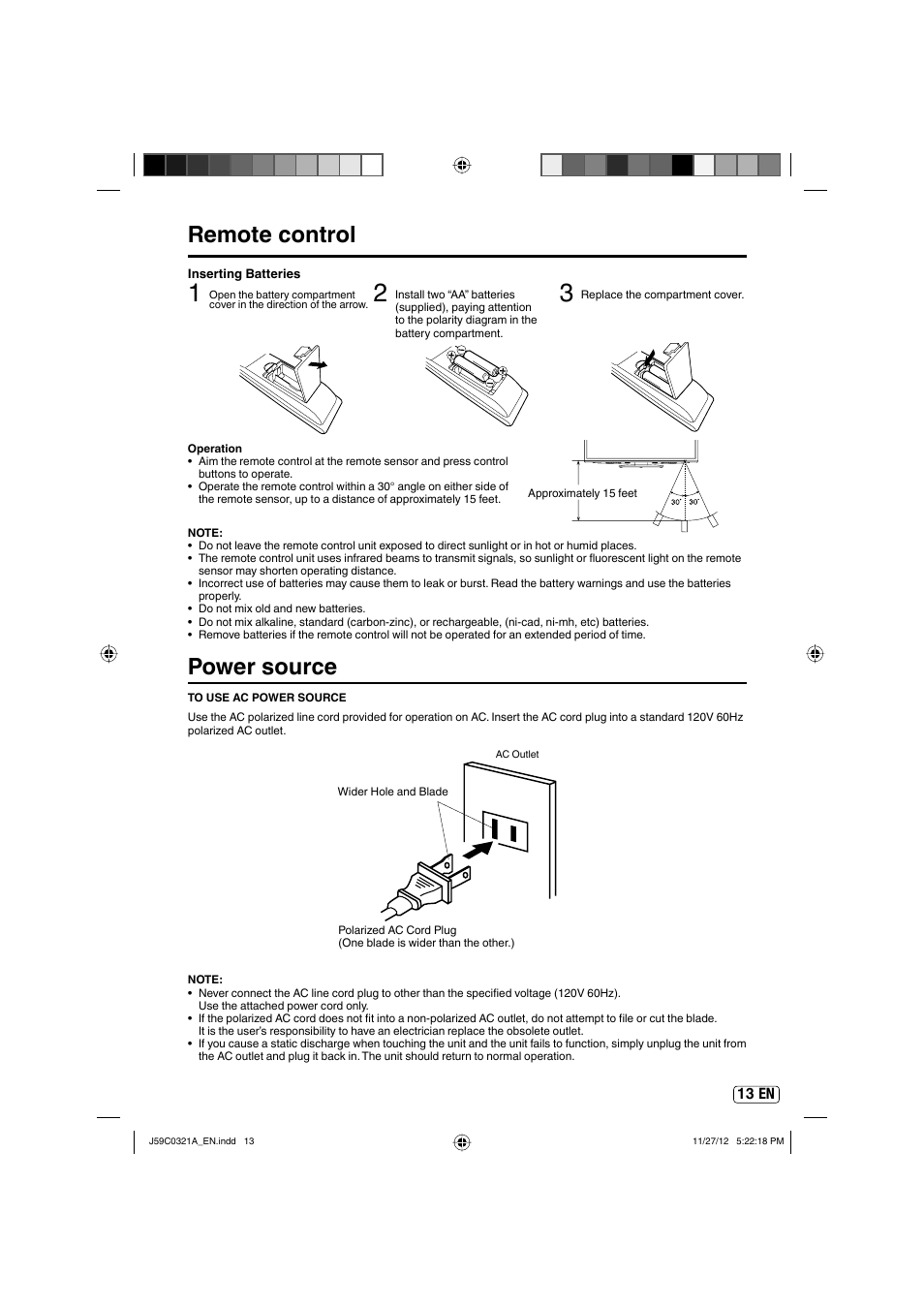 Remote control, Power source | Sansui SLEDVD329 User Manual | Page 13 / 43
