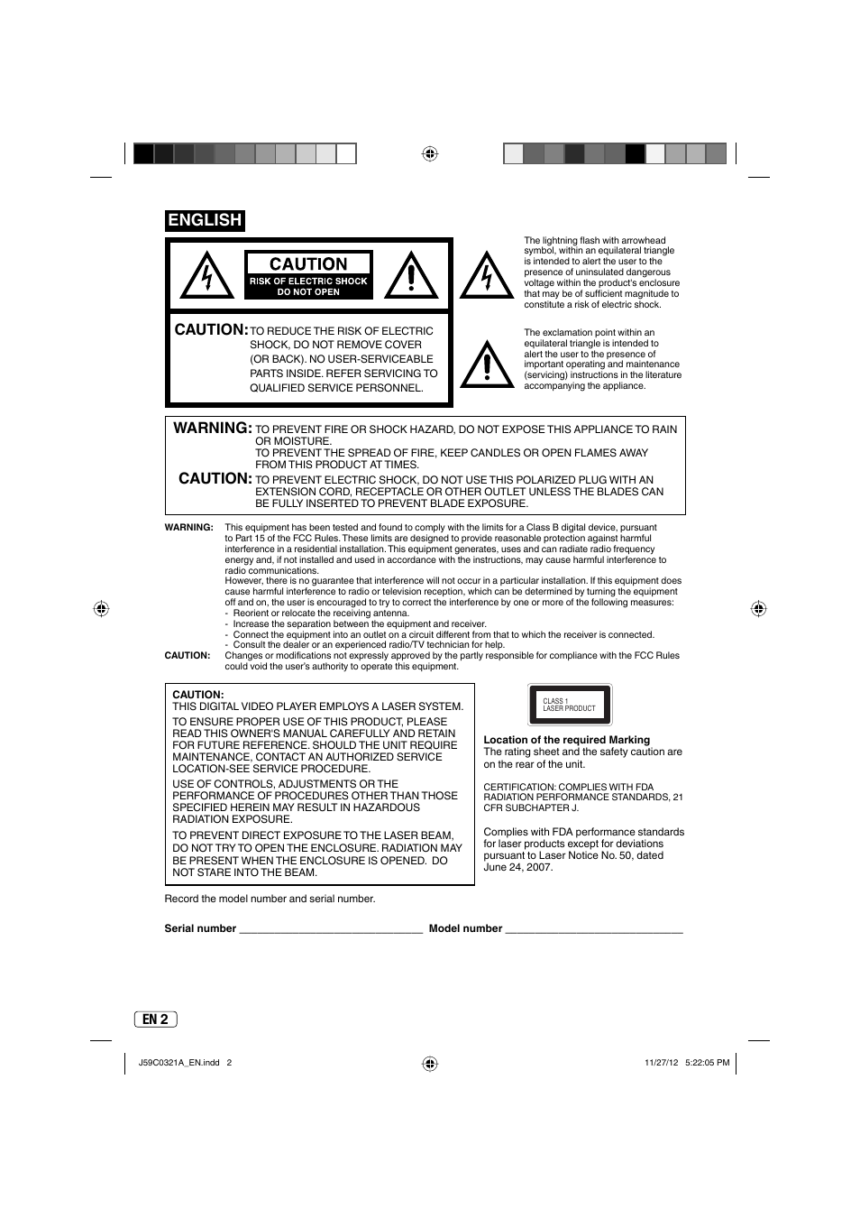 English, Caution, Warning | En 2 | Sansui SLEDVD329 User Manual | Page 2 / 43