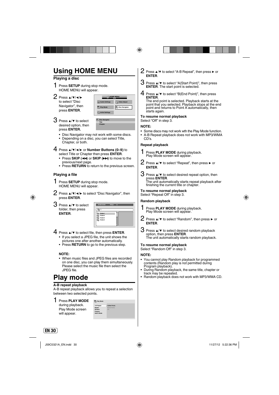 Using home menu, Play mode | Sansui SLEDVD329 User Manual | Page 30 / 43