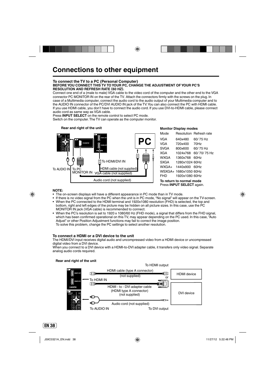 Connections to other equipment, En 38 | Sansui SLEDVD329 User Manual | Page 38 / 43