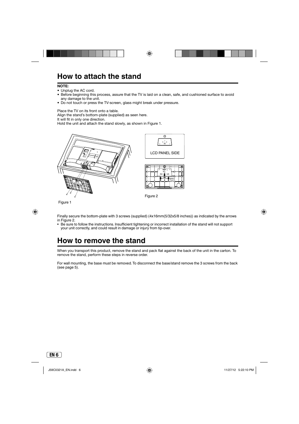 How to attach the stand, How to remove the stand | Sansui SLEDVD329 User Manual | Page 6 / 43
