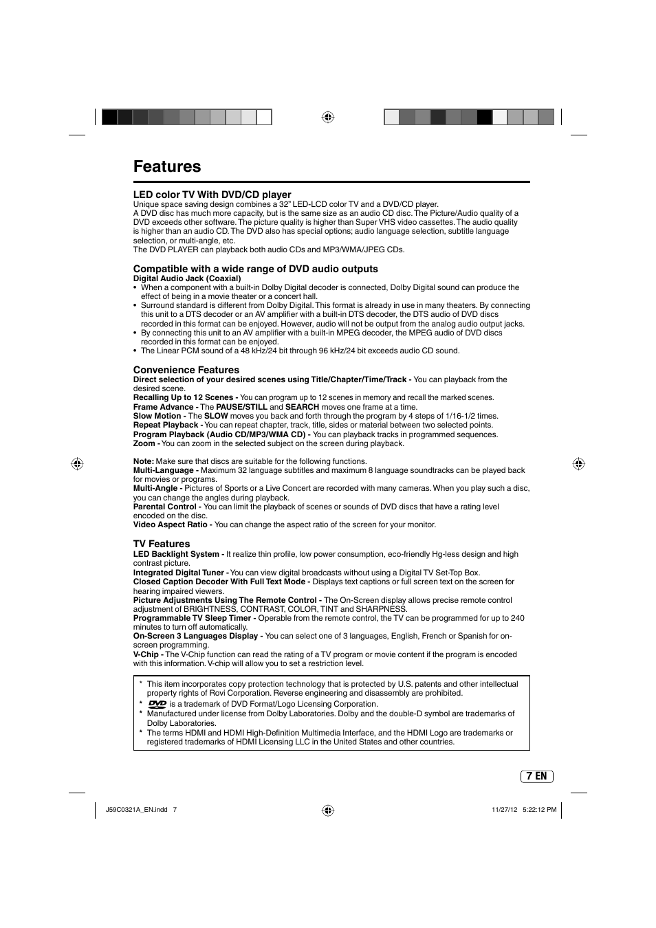 Features, 7 en | Sansui SLEDVD329 User Manual | Page 7 / 43