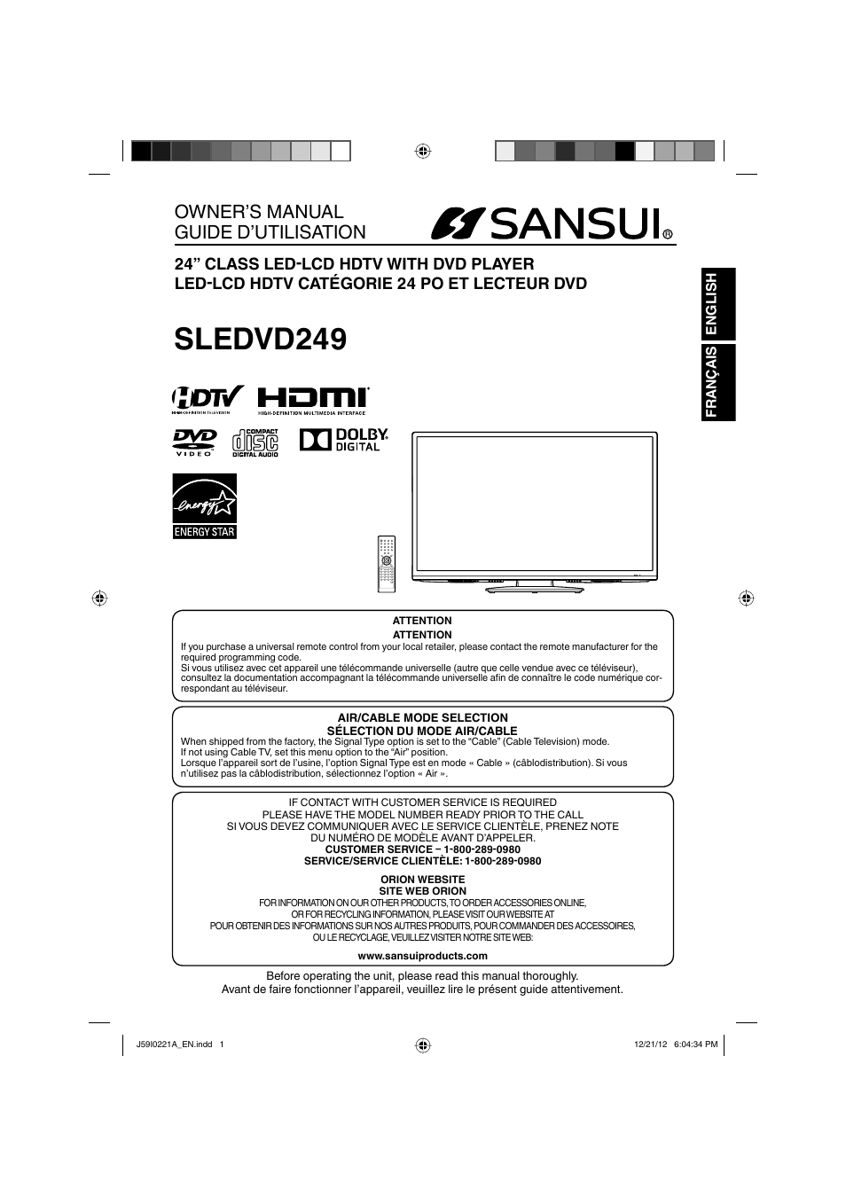 Sansui SLEDVD249 User Manual | 39 pages