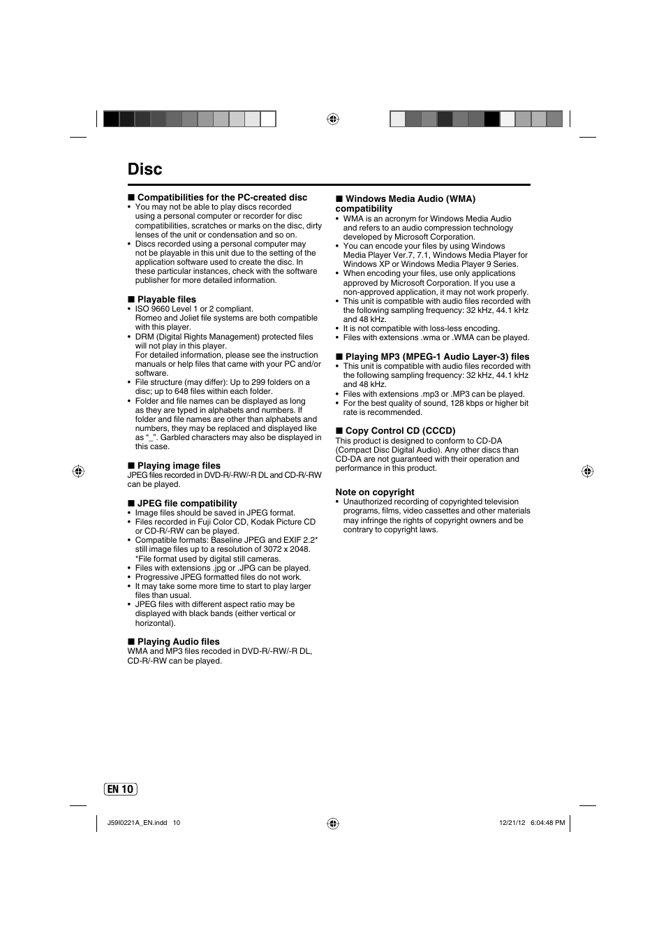 Disc, En 10 | Sansui SLEDVD249 User Manual | Page 10 / 39
