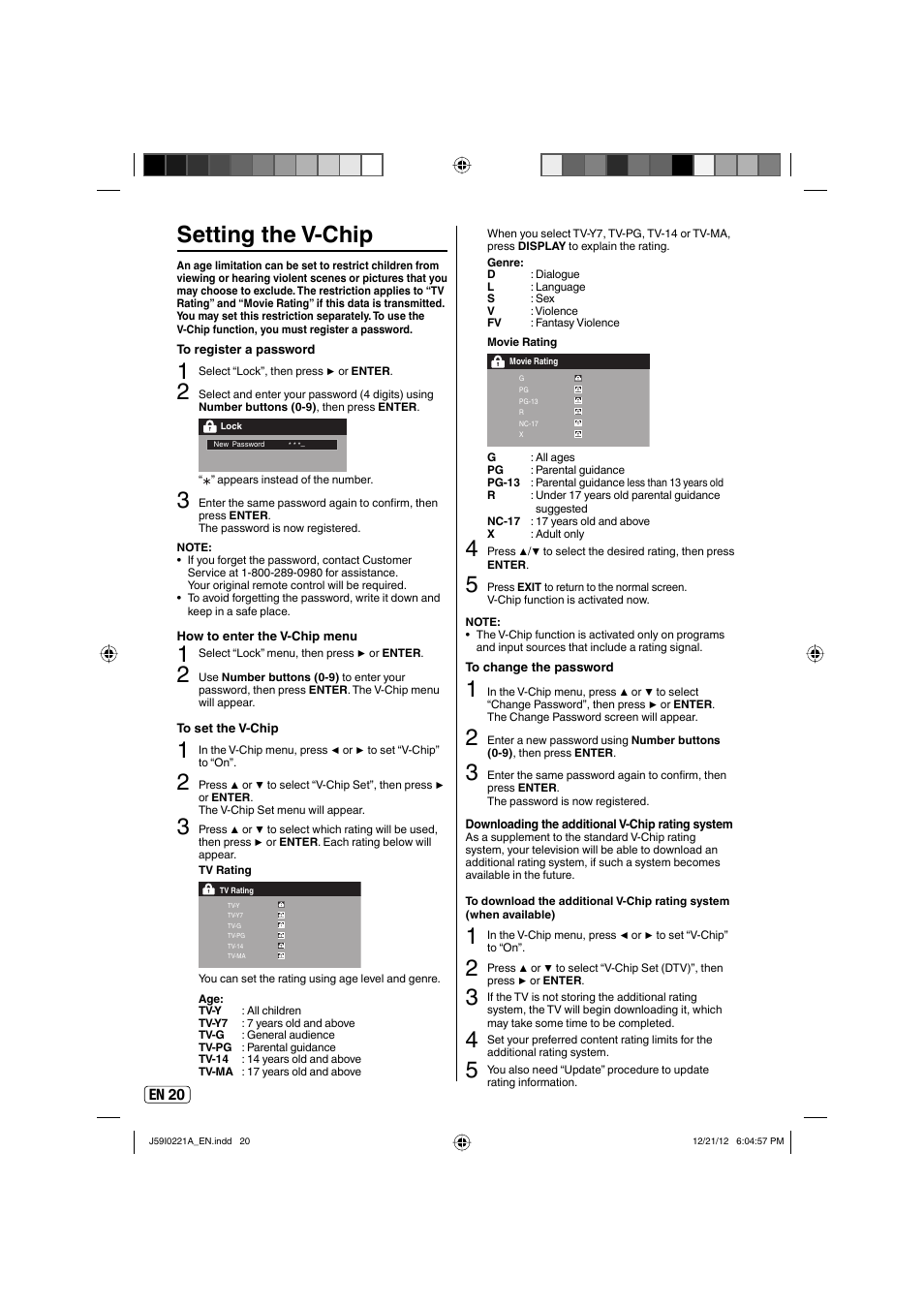 Setting the v-chip | Sansui SLEDVD249 User Manual | Page 20 / 39