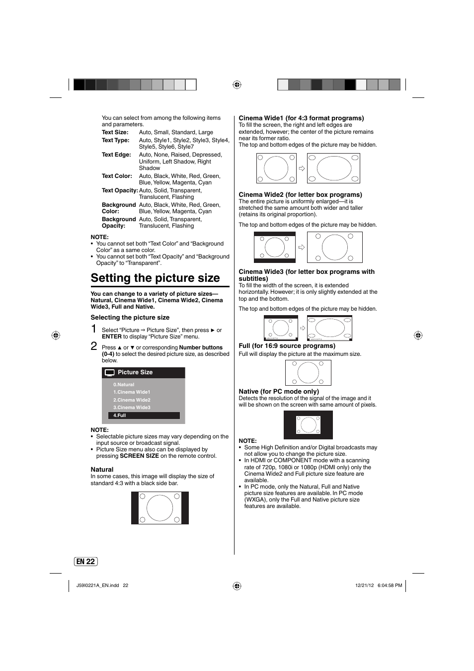 Setting the picture size, En 22 | Sansui SLEDVD249 User Manual | Page 22 / 39