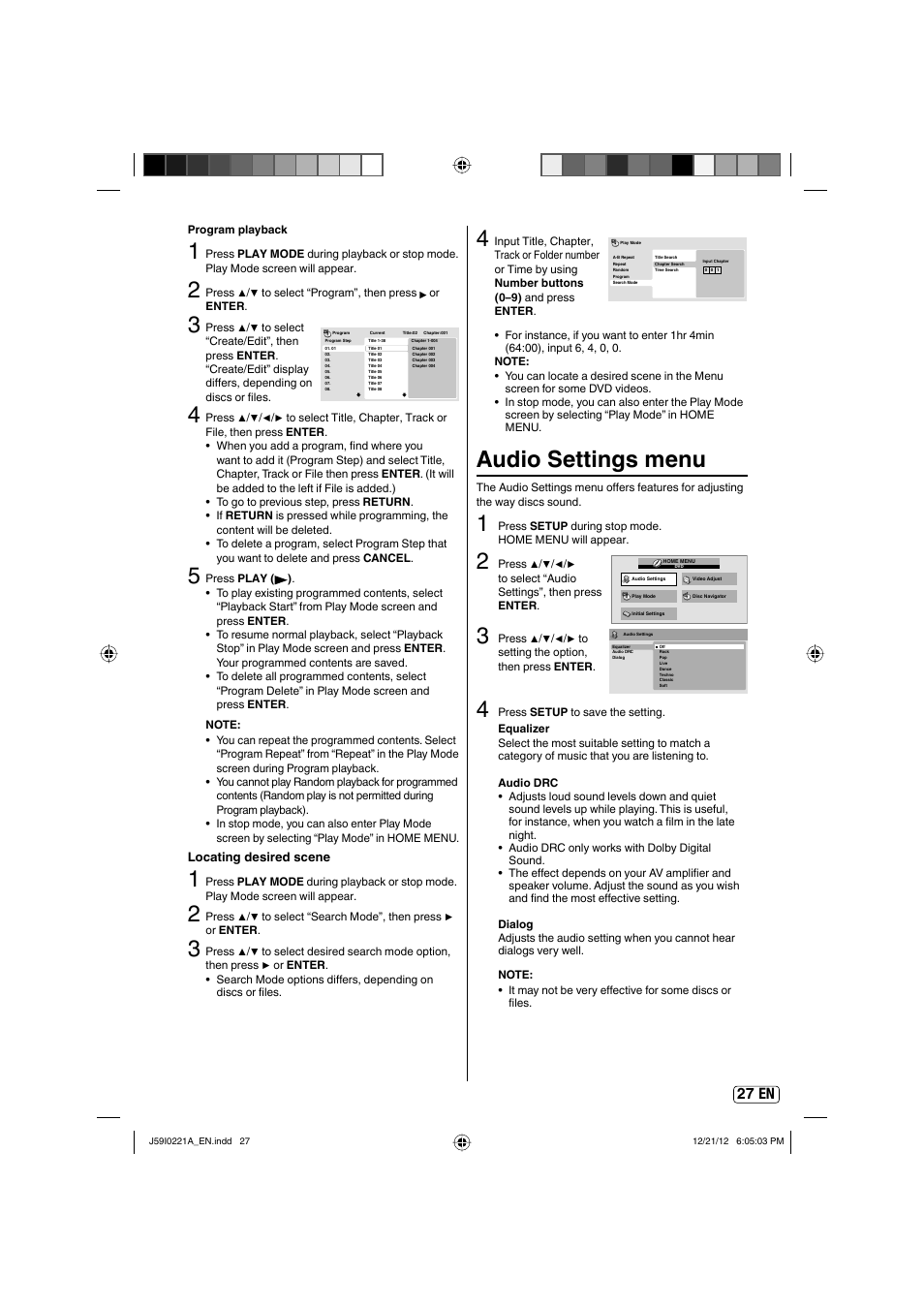 Audio settings menu, 27 en | Sansui SLEDVD249 User Manual | Page 27 / 39