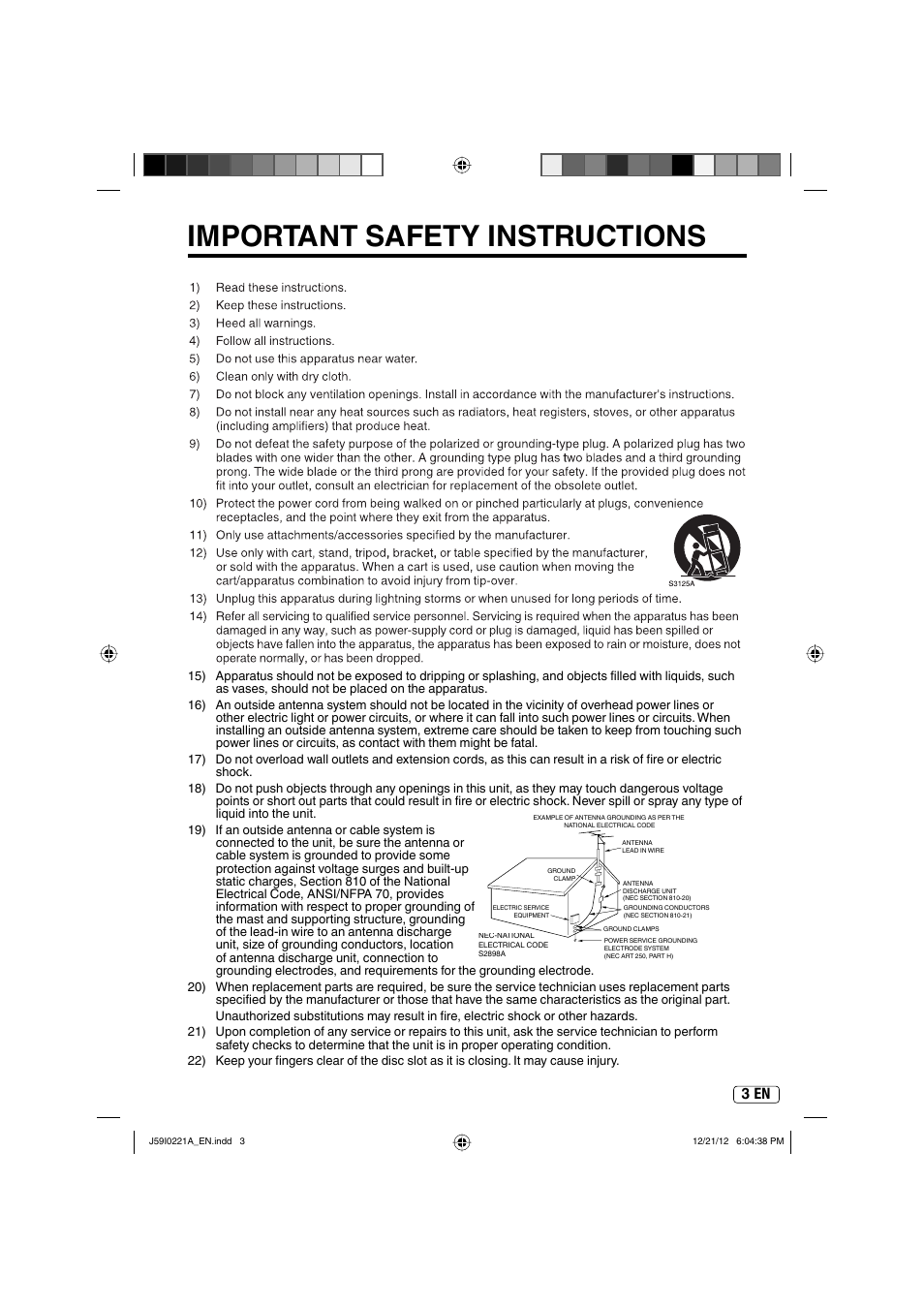 Important safety instructions, 3 en | Sansui SLEDVD249 User Manual | Page 3 / 39