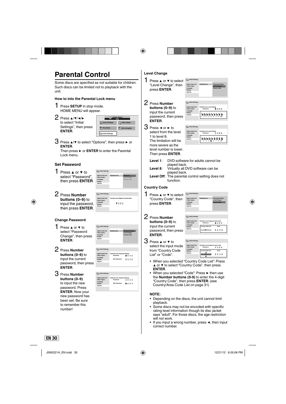 Parental control, En 30, Set password | Sansui SLEDVD249 User Manual | Page 30 / 39