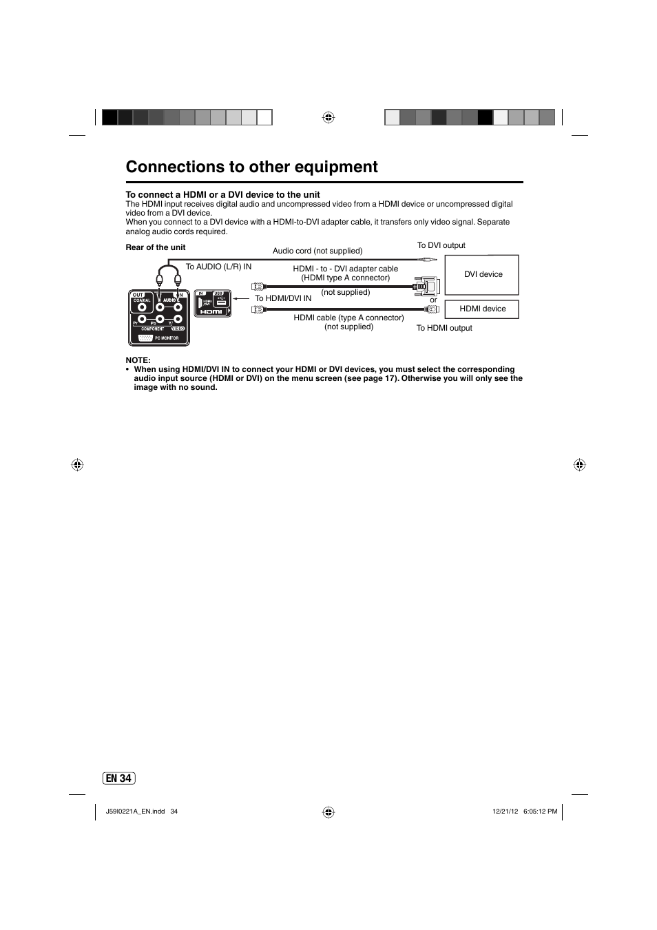 Connections to other equipment, En 34 | Sansui SLEDVD249 User Manual | Page 34 / 39