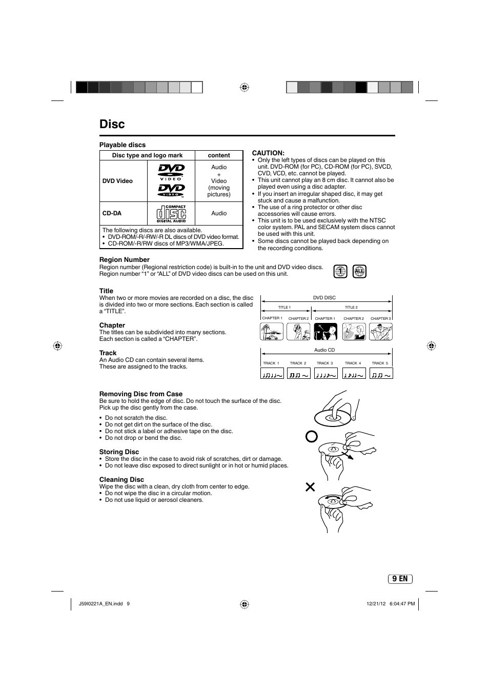 Disc, 9 en | Sansui SLEDVD249 User Manual | Page 9 / 39