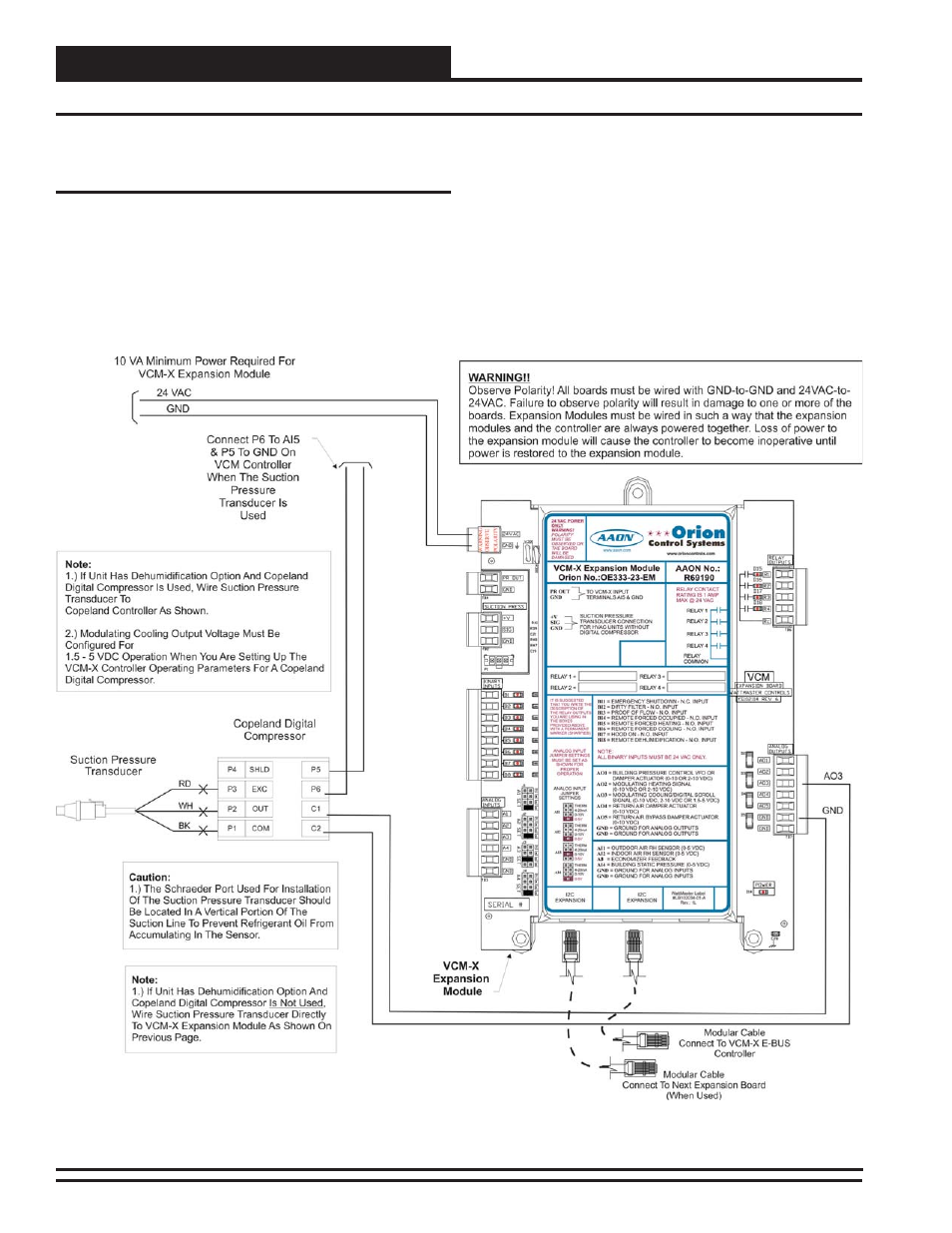 Installation & wiring, Suction pressure transducer wiring | Orion System VCM-X Modular E-BUS User Manual | Page 22 / 88