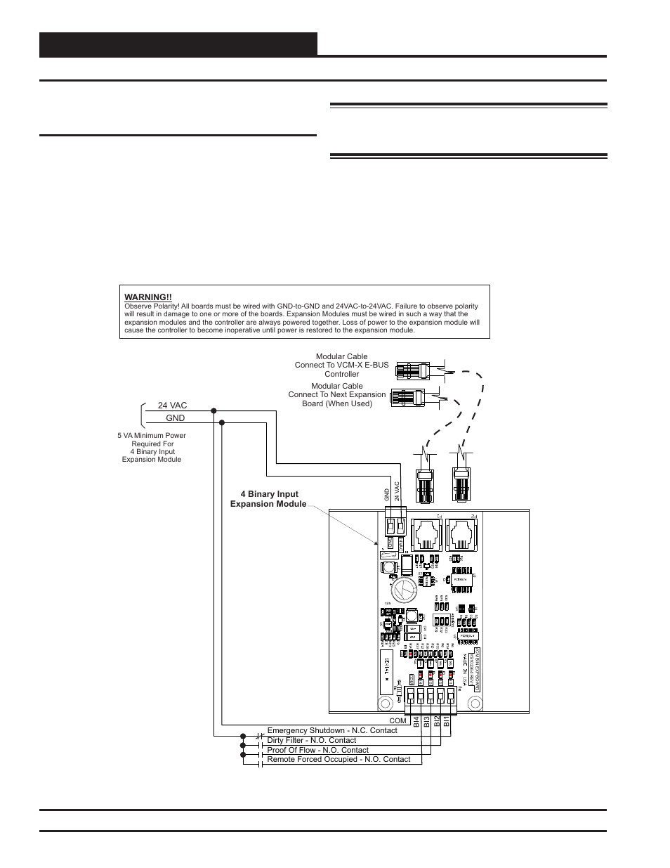 Installation & wiring, Binary inputs wiring, Vcm-x modular e-bus controller technical guide 24 | Zone | Orion System VCM-X Modular E-BUS User Manual | Page 24 / 88