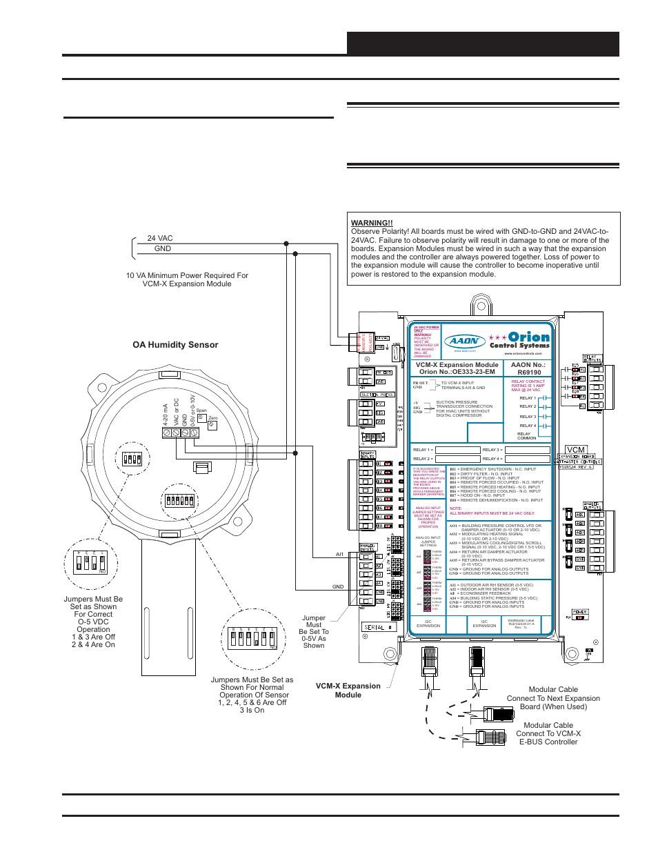 Installation & wiring, Outdoor air humidity sensor wiring, Vcm-x modular e-bus controller technical guide | 25 outdoor air humidity sensor, Oa humidity sensor | Orion System VCM-X Modular E-BUS User Manual | Page 25 / 88