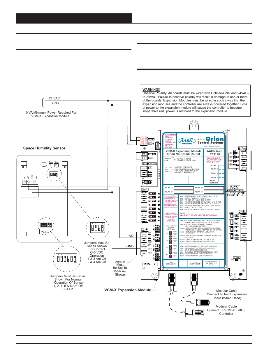 Installation & wiring, Indoor wall-mounted humidity sensor wiring, Zone | Figure 23, Space humidity sensor vcm-x expansion module | Orion System VCM-X Modular E-BUS User Manual | Page 26 / 88