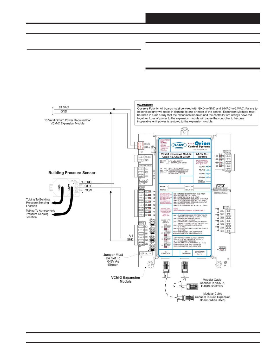 Installation & wiring, Building pressure sensor wiring | Orion System VCM-X Modular E-BUS User Manual | Page 29 / 88