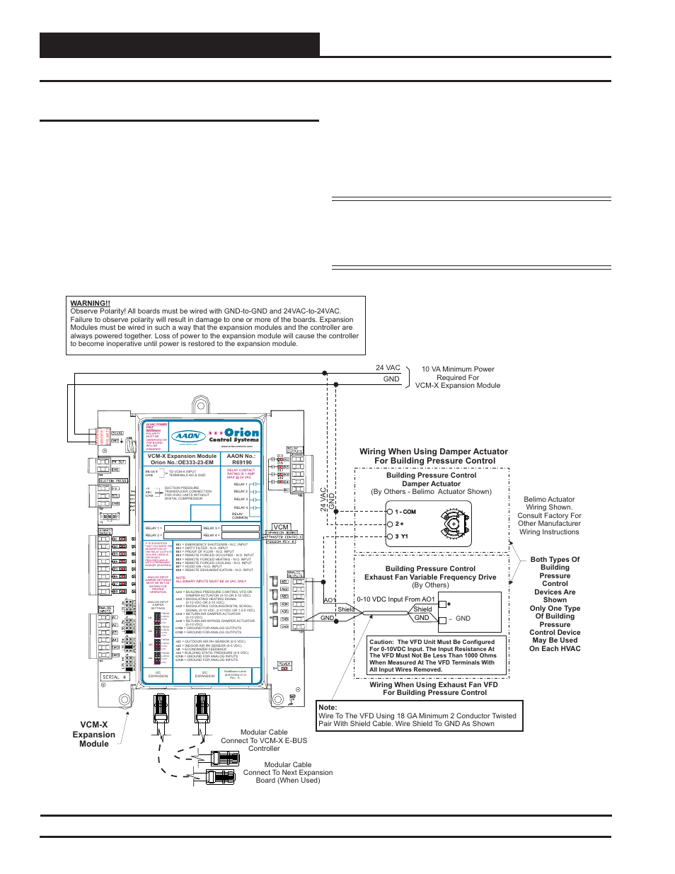 Installation & wiring, Building pressure control output wiring, Zone | Figure 27: building pressure control output wiring, Vcm-x expansion module | Orion System VCM-X Modular E-BUS User Manual | Page 30 / 88