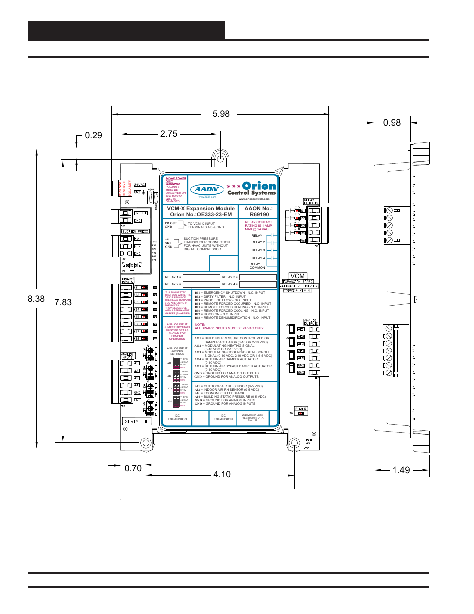 Overview, Vcm-x expansion module dimensions, Vcm-x modular e-bus controller technical guide 8 | Orion System VCM-X Modular E-BUS User Manual | Page 8 / 88