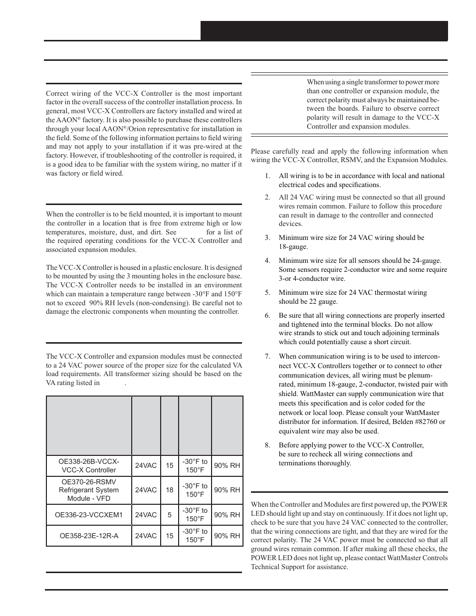 Vcc-x controller wiring, Important wiring considerations, Vcc-x controller technical guide | Powering up, General, Controller mounting, Wiring | Orion System VCC-X Controller User Manual | Page 19 / 120