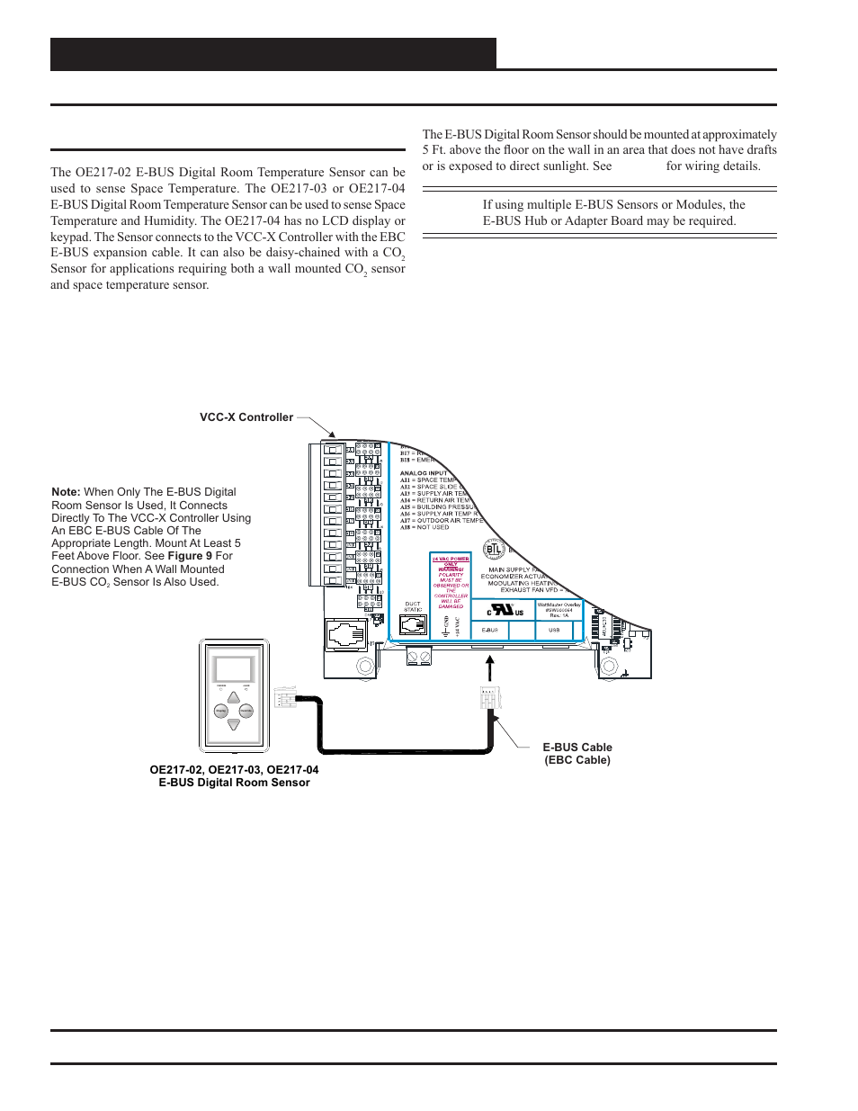 Vcc-x controller wiring, E-bus digital room sensor wiring, Vcc-x controller technical guide 22 | E-bus digital room sensor, Zone | Orion System VCC-X Controller User Manual | Page 22 / 120