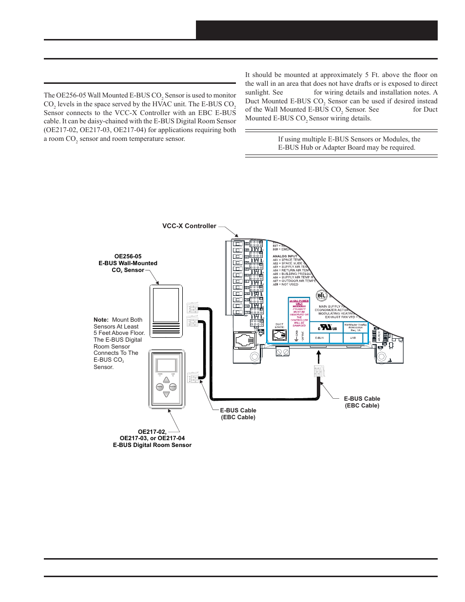 Vcc-x controller wiring, Wall-mounted e-bus co, Sensor wiring | Vcc-x controller technical guide, E-bus co, Wall-mounted sensor | Orion System VCC-X Controller User Manual | Page 23 / 120
