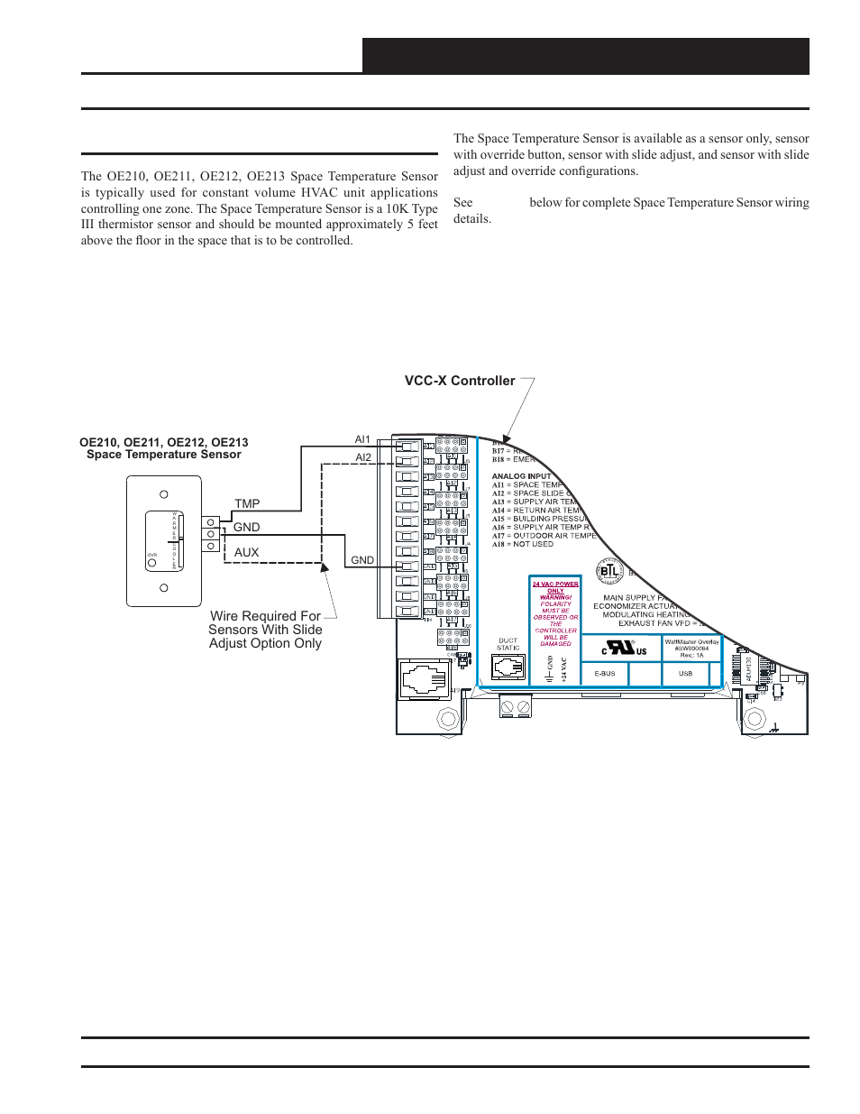 Vcc-x controller wiring, Space temperature sensor wiring, Vcc-x controller technical guide | Space temperature sensor, Vcc-x controller | Orion System VCC-X Controller User Manual | Page 25 / 120