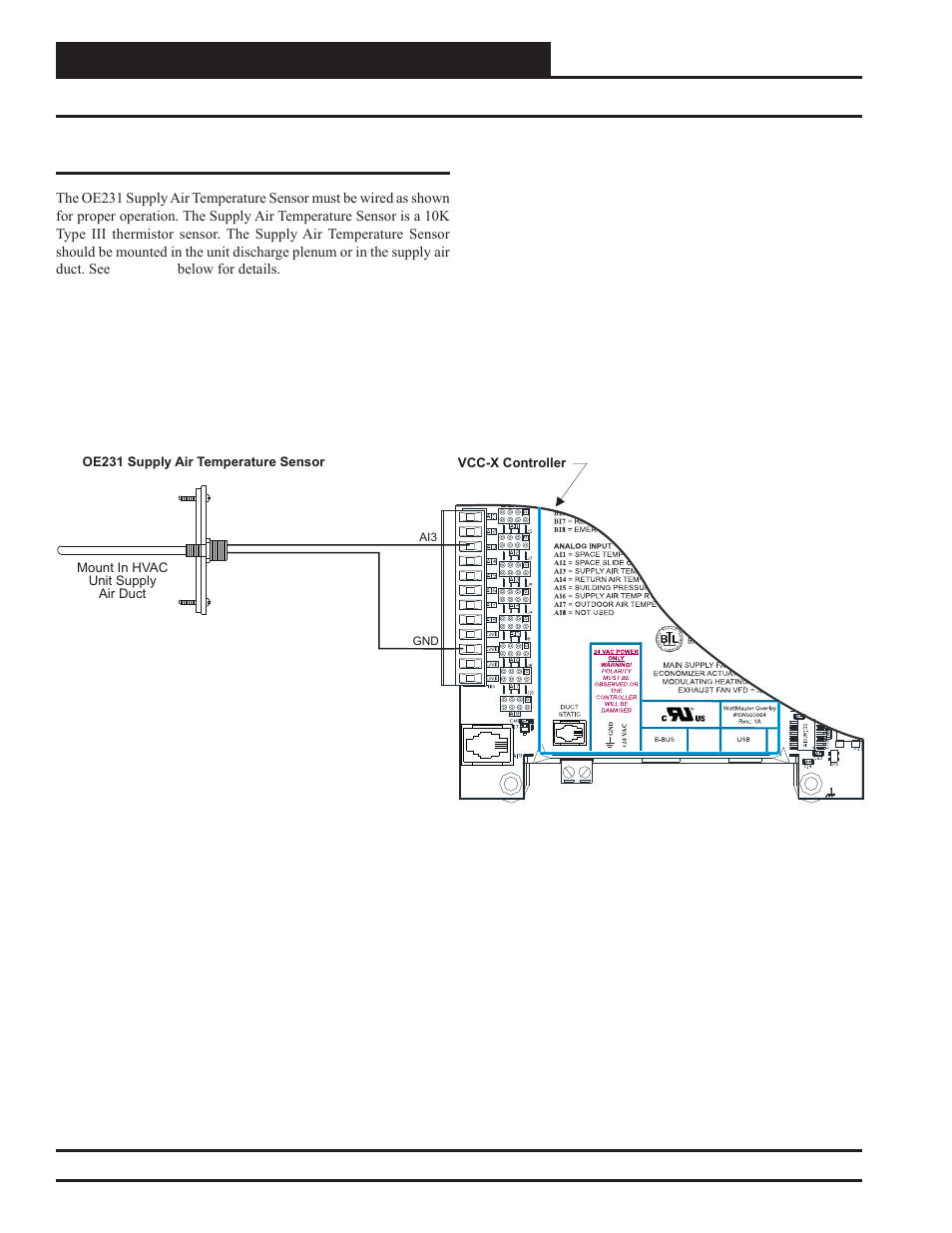 Vcc-x controller wiring, Supply air temperature sensor wiring | Orion System VCC-X Controller User Manual | Page 26 / 120