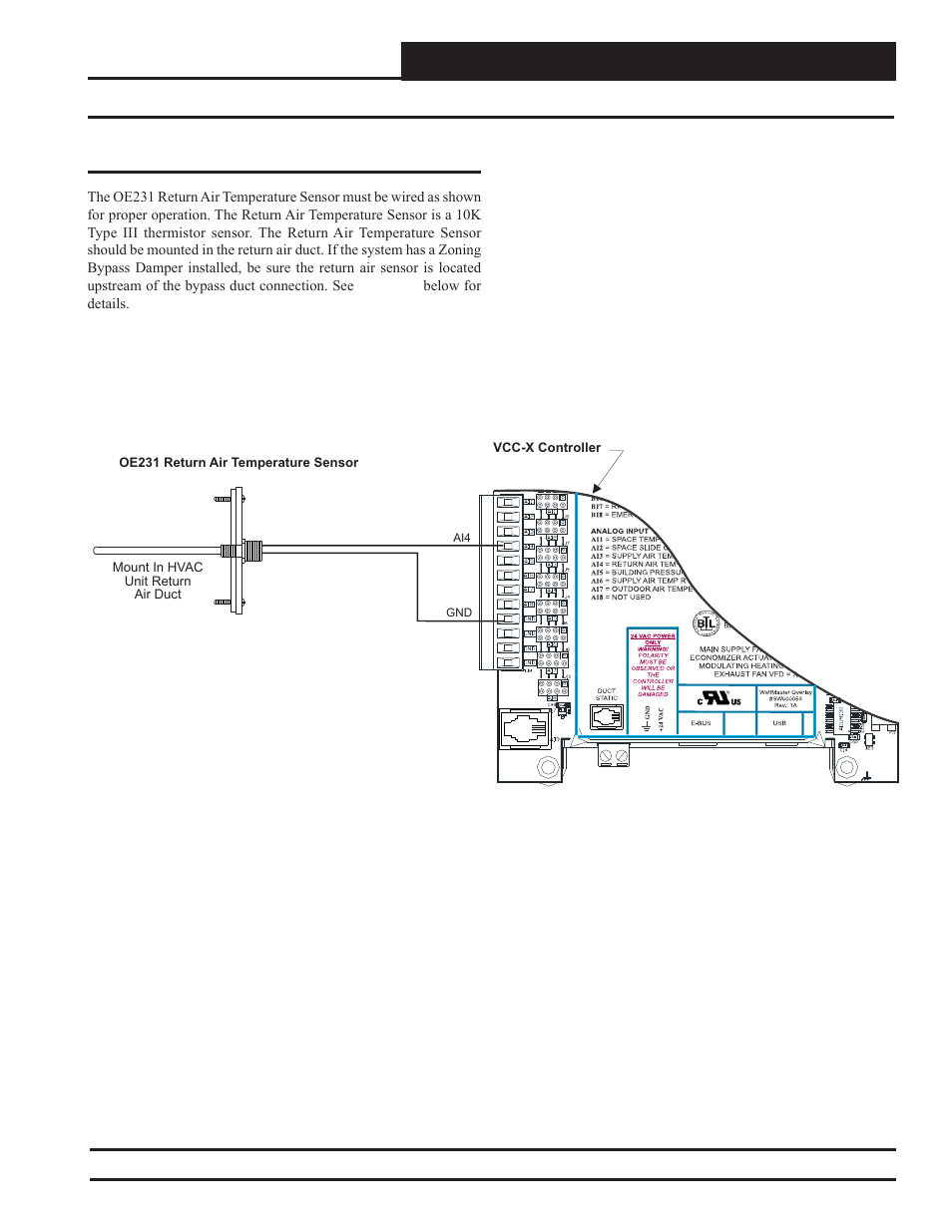 Vcc-x controller wiring, Return air temperature sensor wiring | Orion System VCC-X Controller User Manual | Page 27 / 120