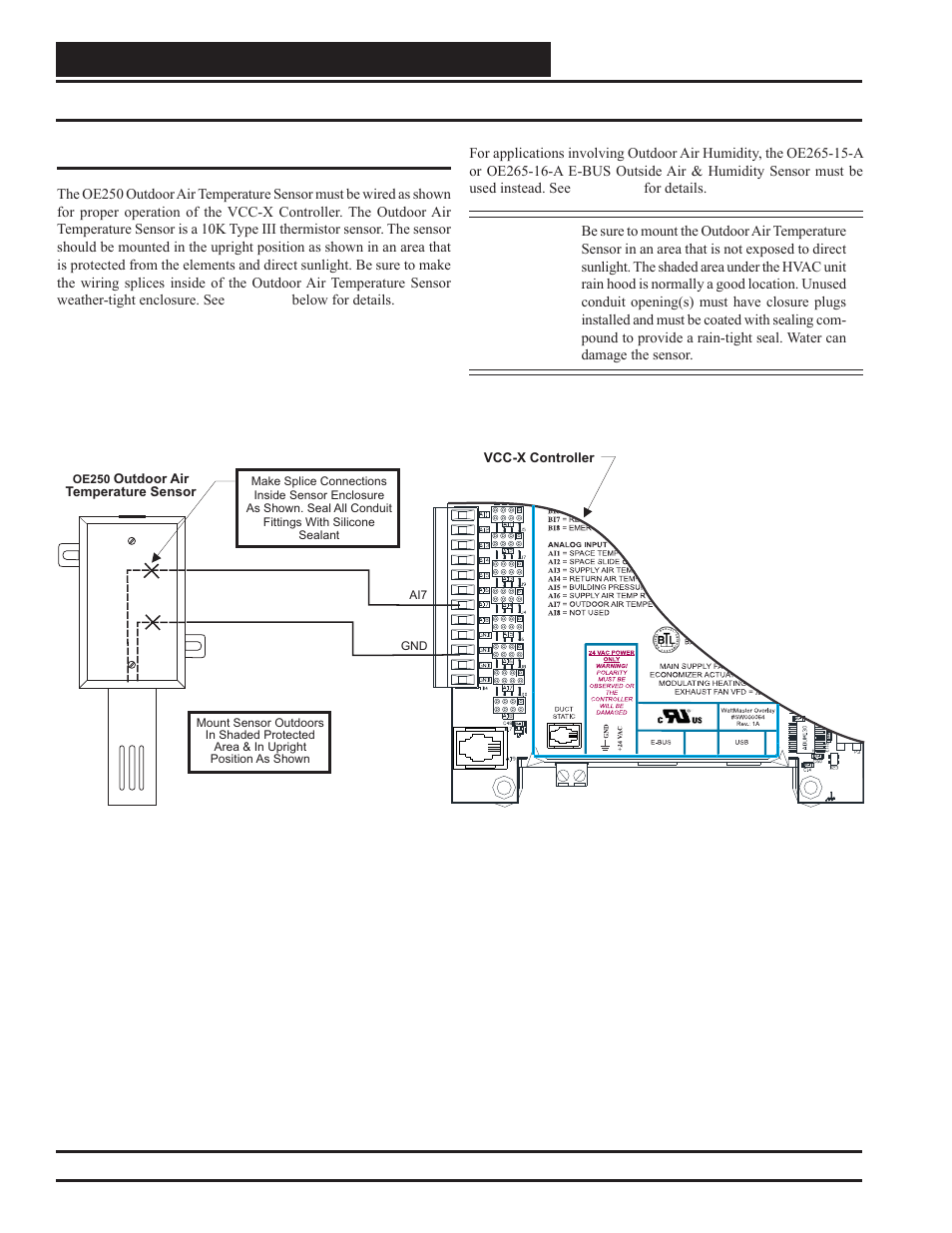 Vcc-x controller wiring, Outdoor air temperature sensor wiring, Vcc-x controller technical guide 30 | Outdoor air temperature sensor | Orion System VCC-X Controller User Manual | Page 30 / 120