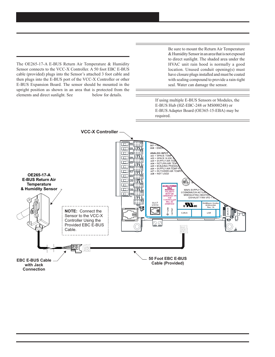 Vcc-x controller wiring, Vcc-x controller technical guide 32, E-bus return air temperature & humidity sensor | Zone | Orion System VCC-X Controller User Manual | Page 32 / 120