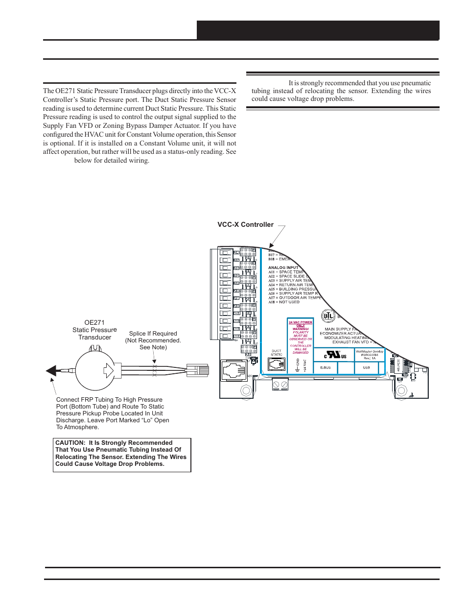 Vcc-x controller wiring, Static pressure transducer wiring | Orion System VCC-X Controller User Manual | Page 33 / 120