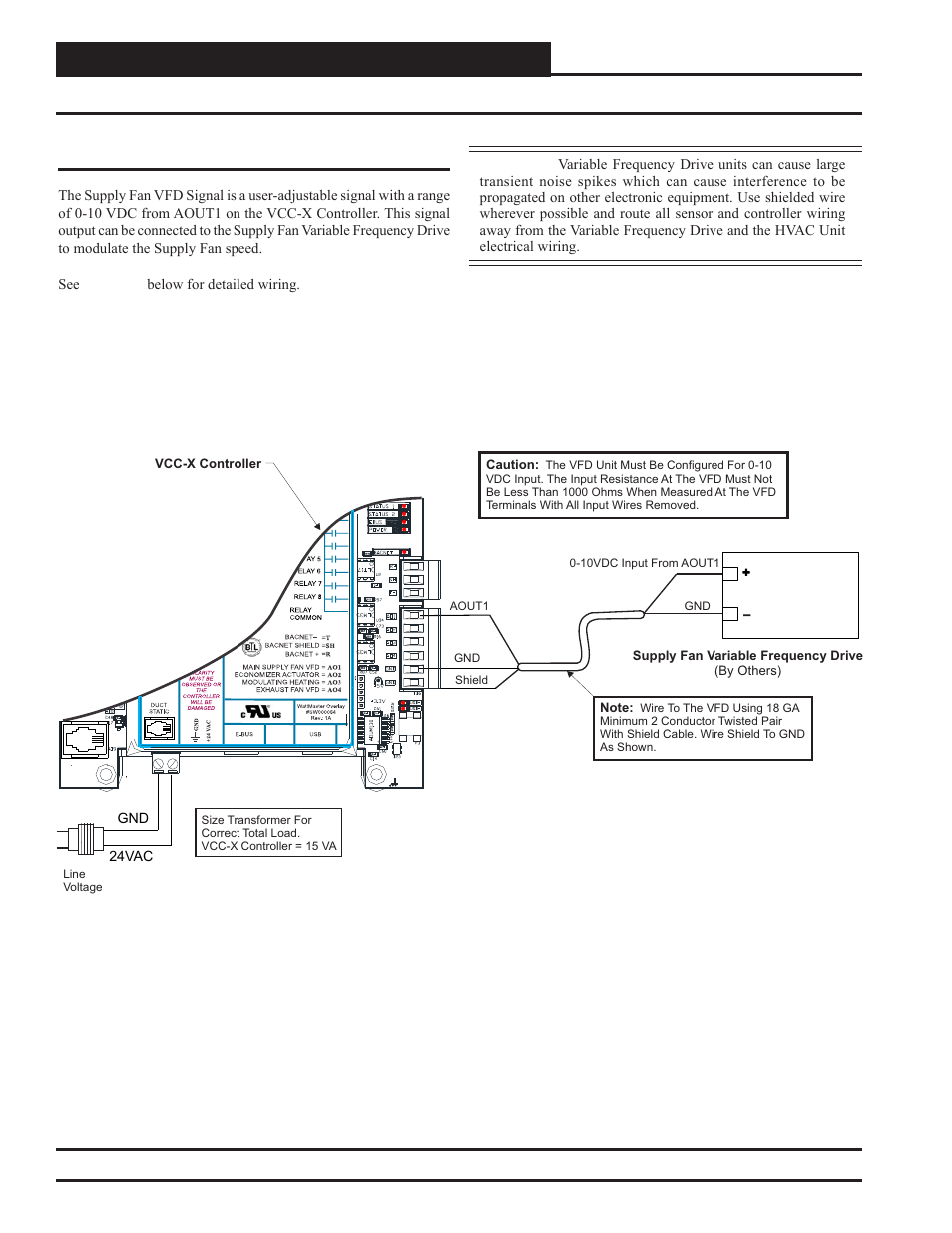 Vcc-x controller wiring, Supply fan vfd wiring, Vcc-x controller technical guide 34 | Supply fan vfd signal | Orion System VCC-X Controller User Manual | Page 34 / 120