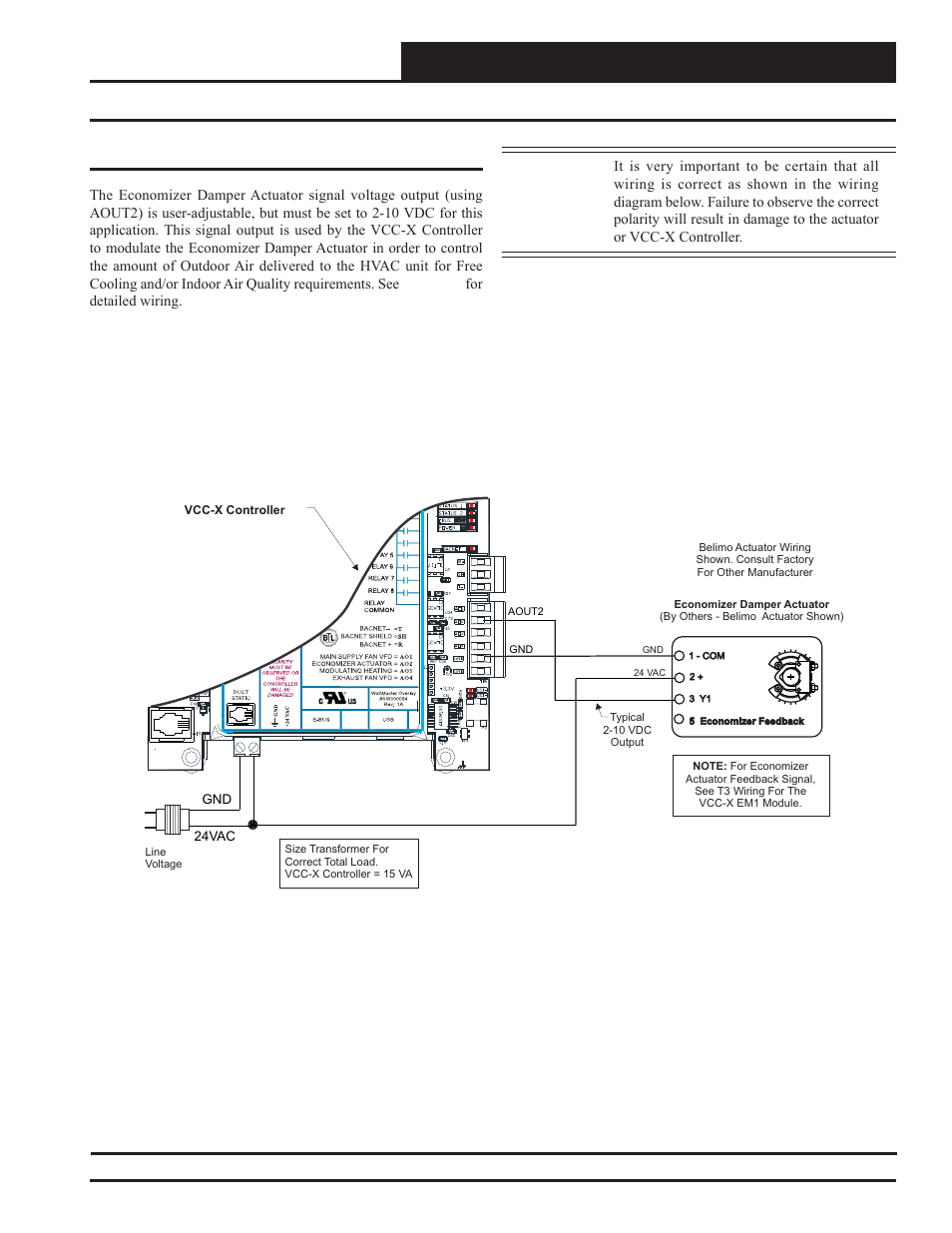 Vcc-x controller wiring, Economizer actuator wiring, Vcc-x controller technical guide | Economizer damper actuator | Orion System VCC-X Controller User Manual | Page 35 / 120