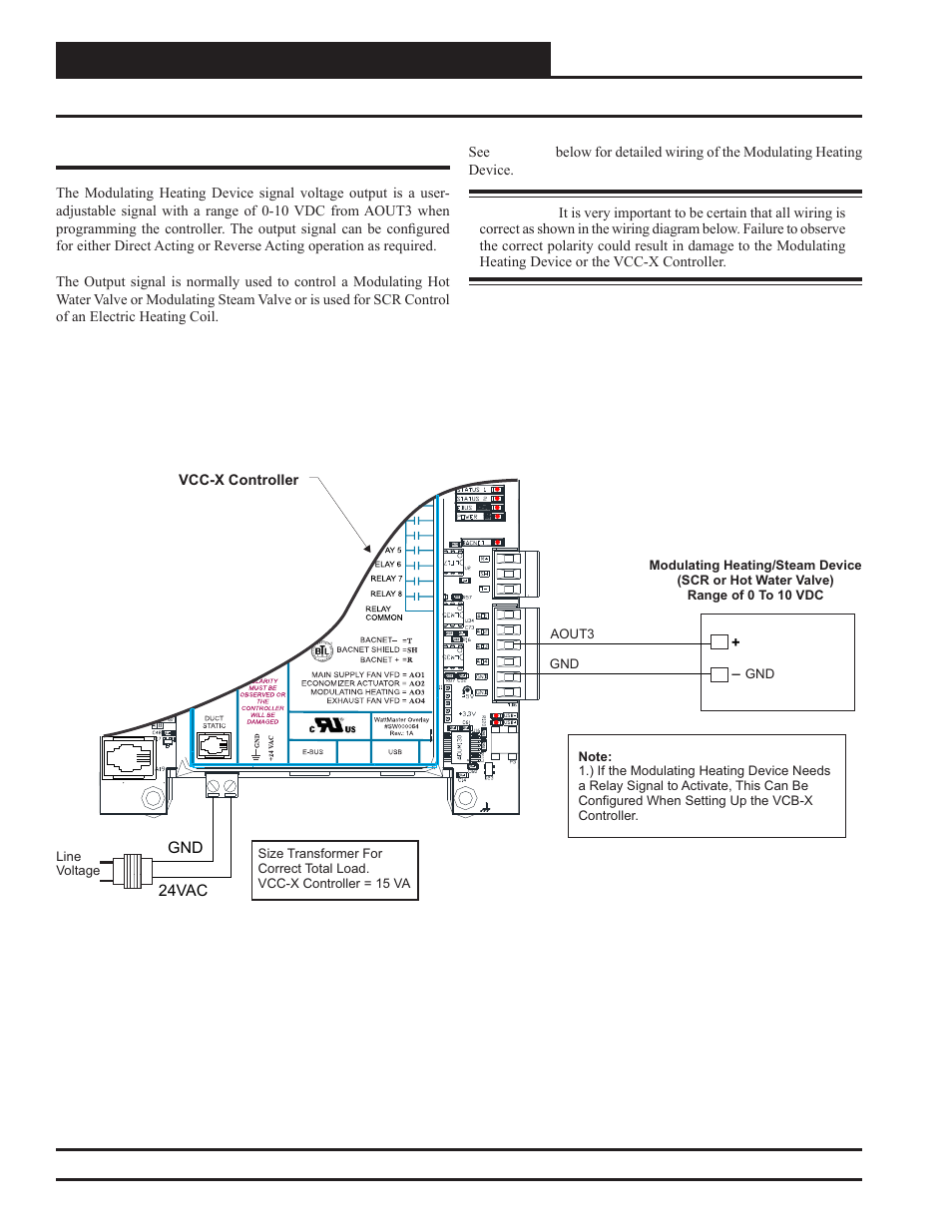 Vcc-x controller wiring, Modulating heating device wiring | Orion System VCC-X Controller User Manual | Page 36 / 120