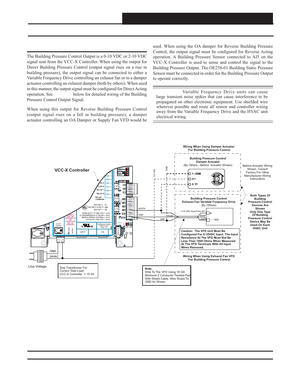 Vcc-x controller wiring, Building pressure control output wiring, Vcc-x controller technical guide | Building pressure control output | Orion System VCC-X Controller User Manual | Page 37 / 120