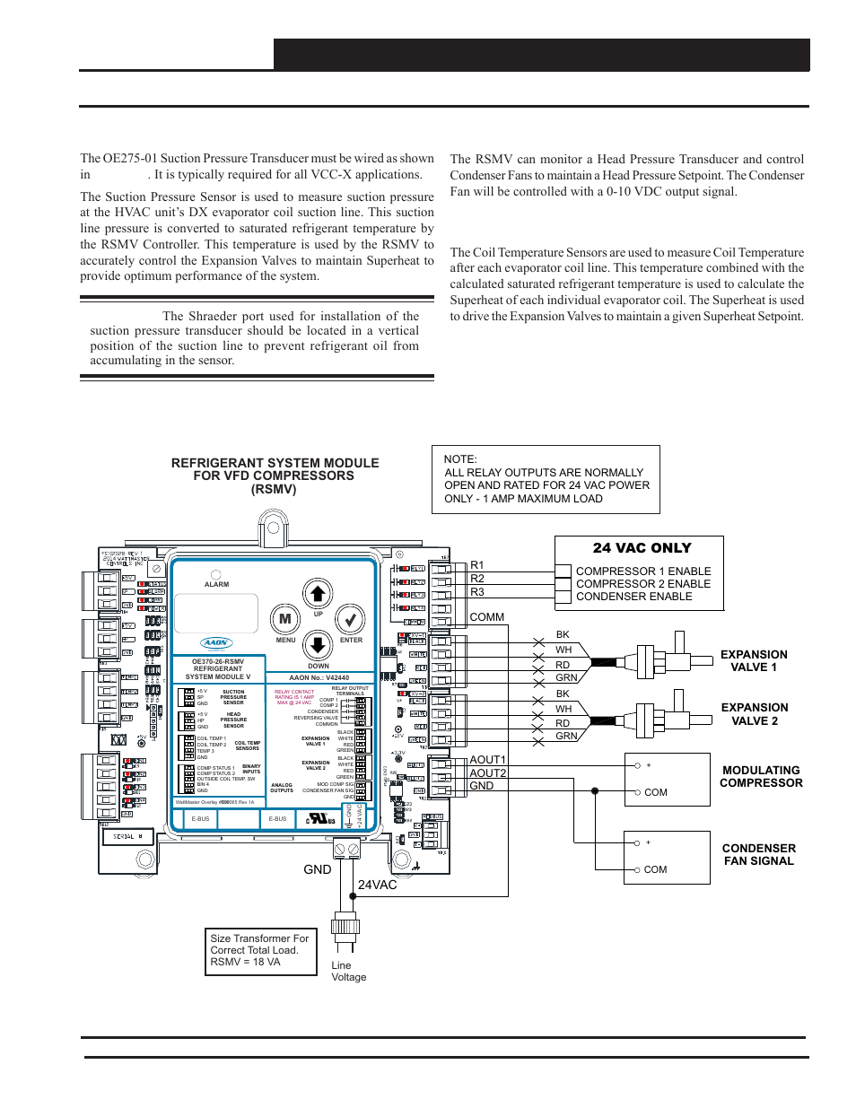 Refrigerant system module wiring, Rsmv inputs & outputs wiring, Vcc-x controller technical guide | 24 vac only, Head pressure control, Coil temperature sensors | Orion System VCC-X Controller User Manual | Page 39 / 120