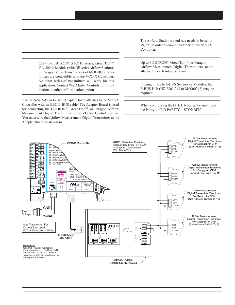 Airflow monitoring, Wiring, Ebtron | Greentrol, And paragon wiring, Vcc-x controller technical guide | Orion System VCC-X Controller User Manual | Page 45 / 120