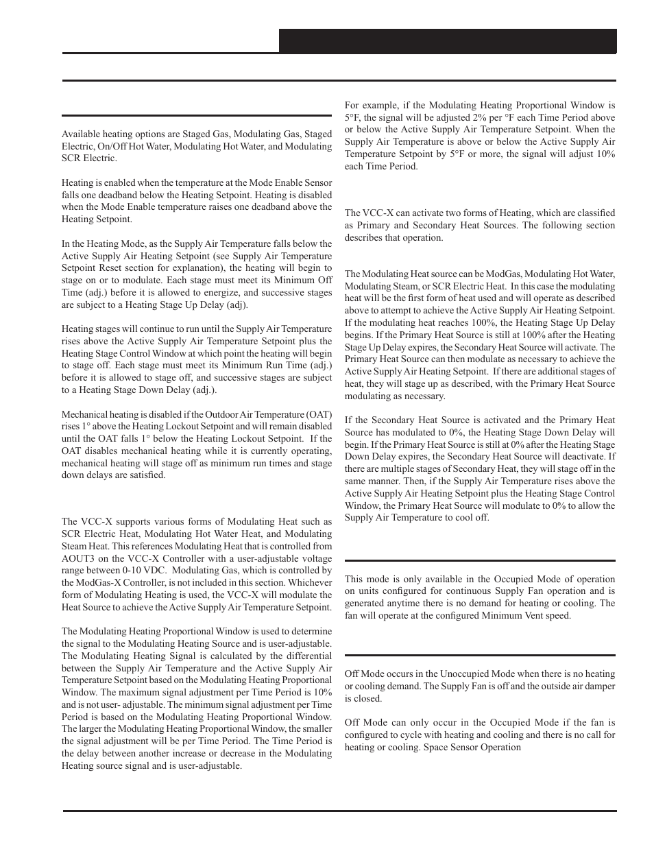 Sequence of operations, Heating mode, ventilation mode & off mode | Orion System VCC-X Controller User Manual | Page 59 / 120