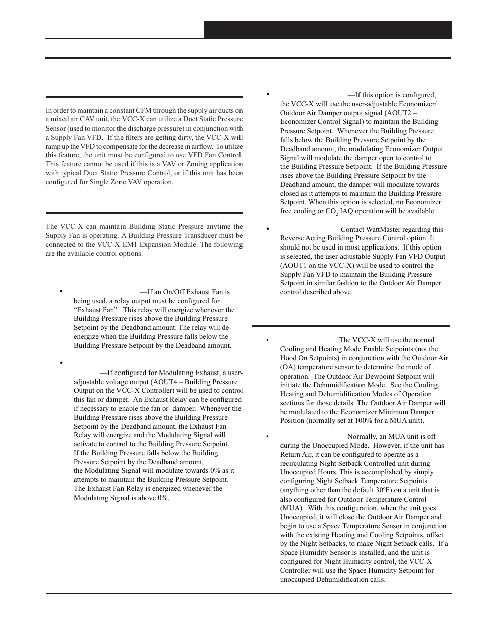 Sequence of operations, Building pressure control and mua, Vcc-x controller technical guide | Duct static pressure control for filter loading, Building pressure control, Mua operation | Orion System VCC-X Controller User Manual | Page 63 / 120