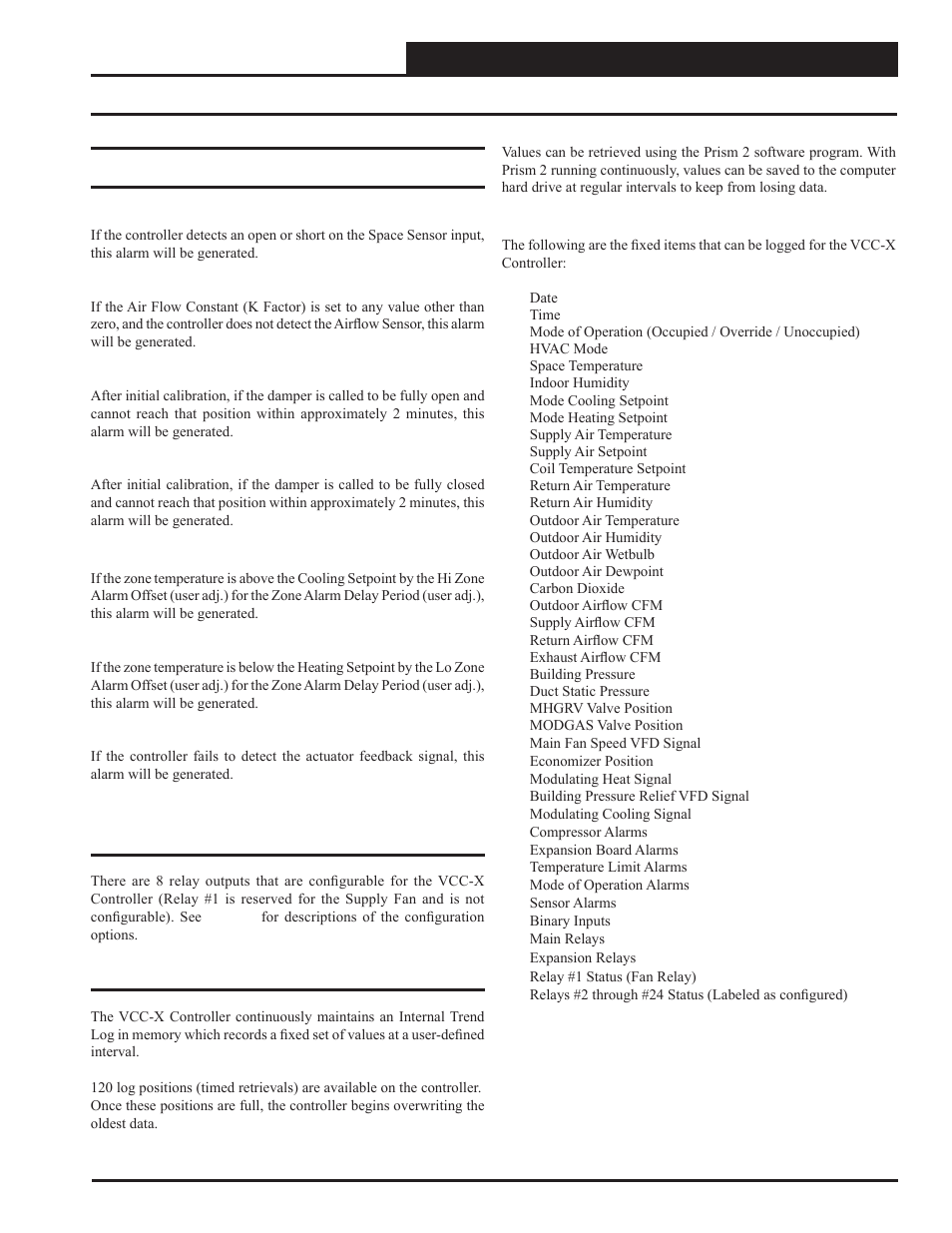 Sequence of operations, Trend logging | Orion System VCC-X Controller User Manual | Page 69 / 120